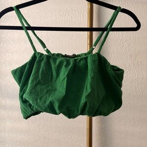 Wild Fable Green Cropped Tank Top Ruched Bubble Hem Adjustable Straps Size L